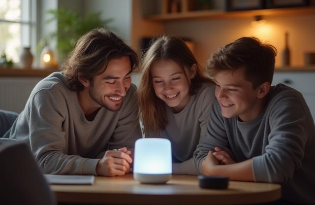 스마트홈에서 가족이 AI 어시스턴트를 사용하는 모습